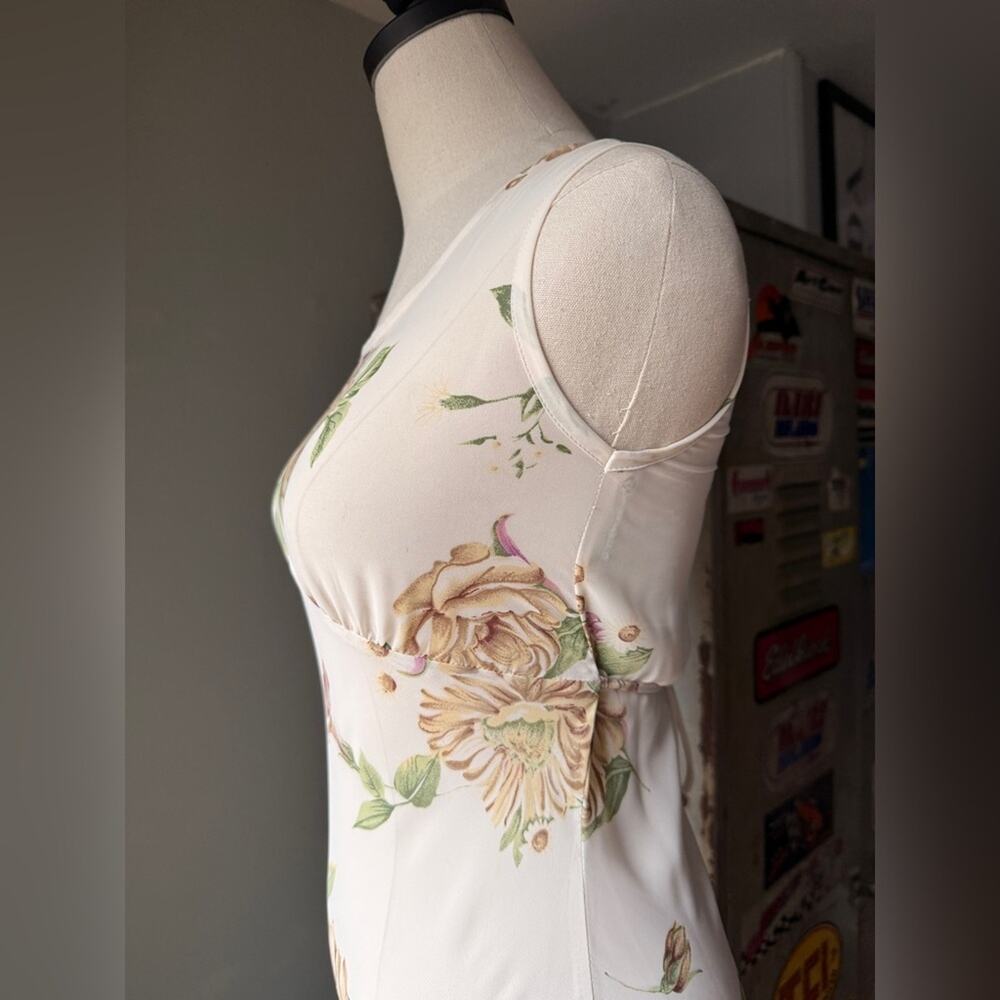 Vintage 90s Floral Slip Maxi Dress | Bias Cut Cream Rose Print Cottagecore | XS - Picture 9 of 10